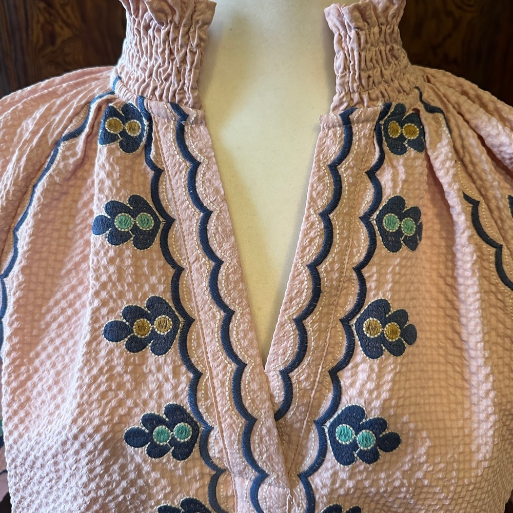 THML Blush Pink Embroidered Tunic with Navy & Teal Accents - Picture 2 of 6